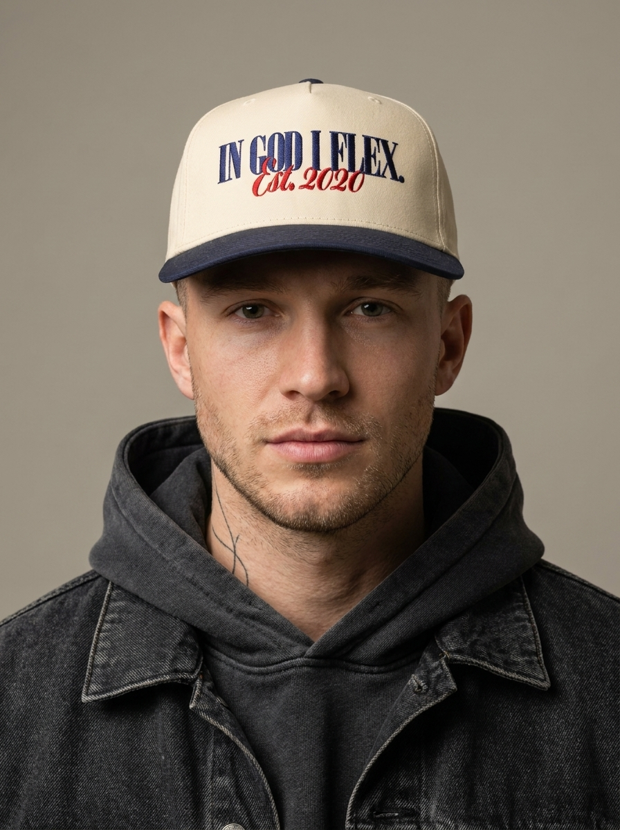 Model wearing IGIF Navy Cap Embroidered
