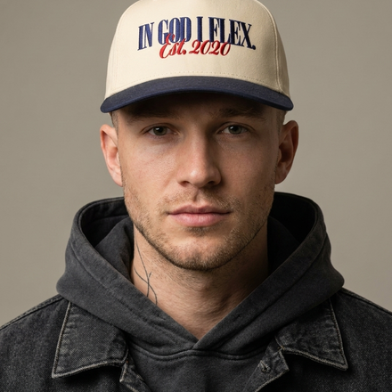 Model wearing IGIF Navy Cap Embroidered