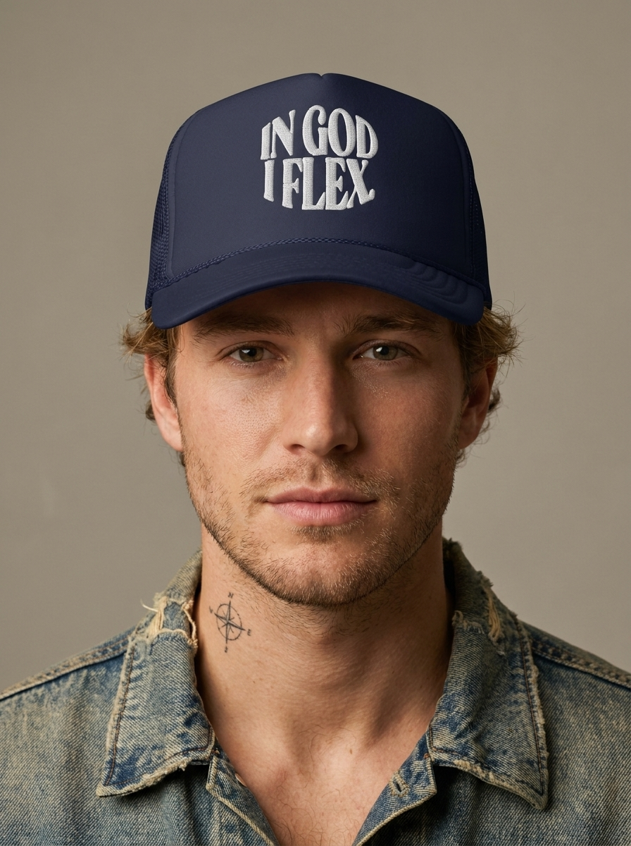 Model wearing IGIF Foam Trucker Embroidered