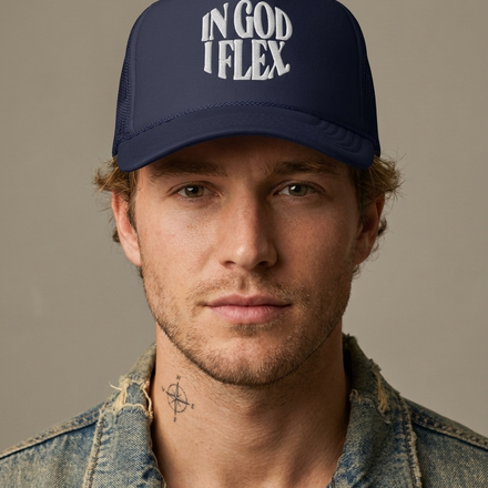 Model wearing IGIF Foam Trucker Embroidered