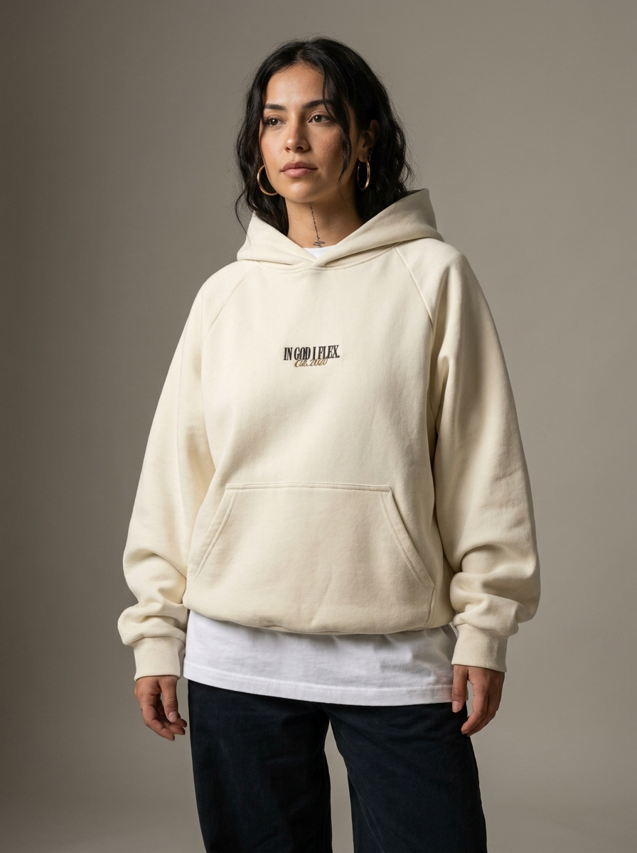 Model wearing IGIF Super Heavyweight Hoodie Embroidered