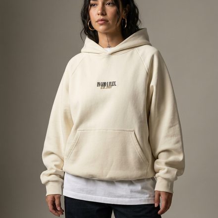 Model wearing IGIF Super Heavyweight Hoodie Embroidered