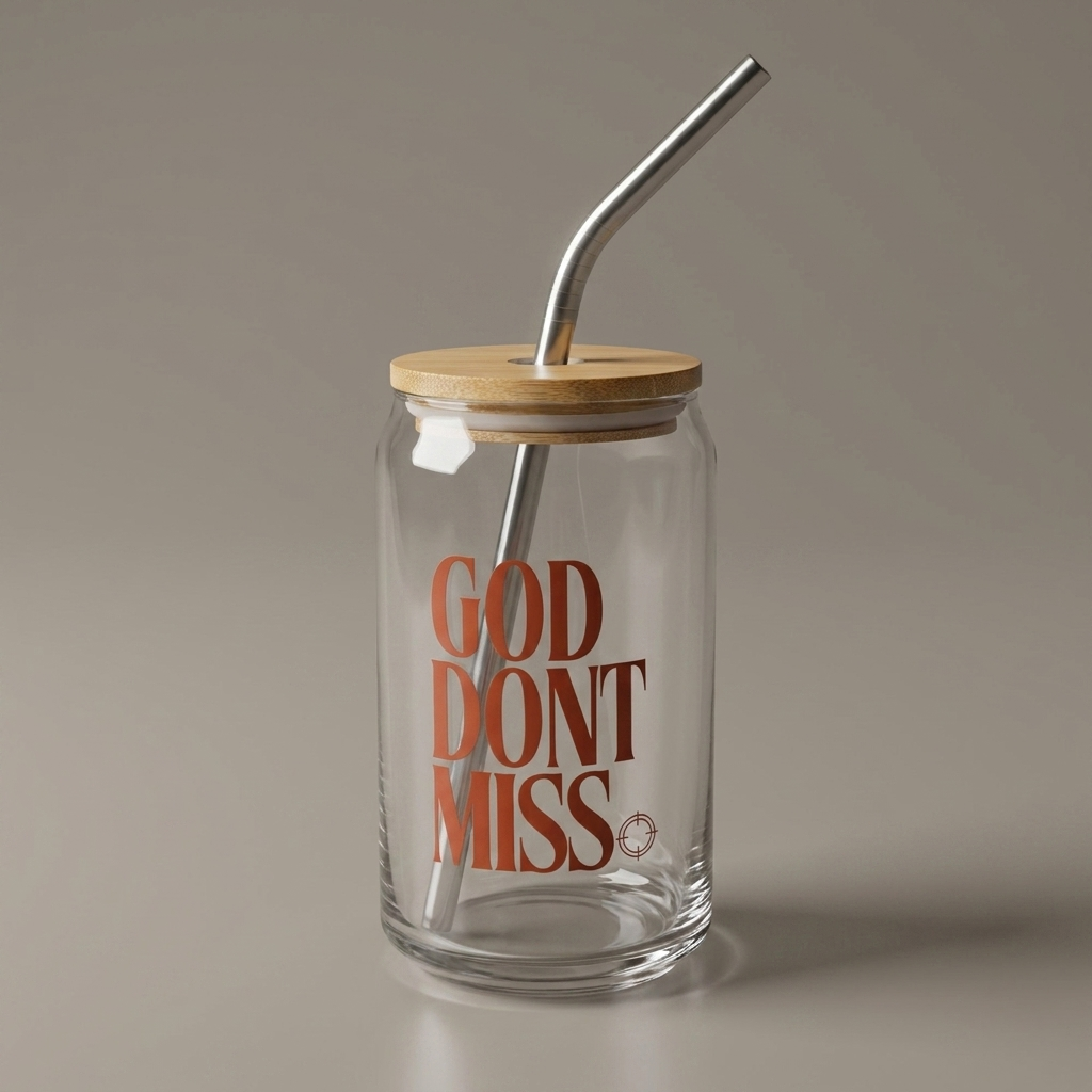 GOD DONT MISS Glass Cup styled product shot