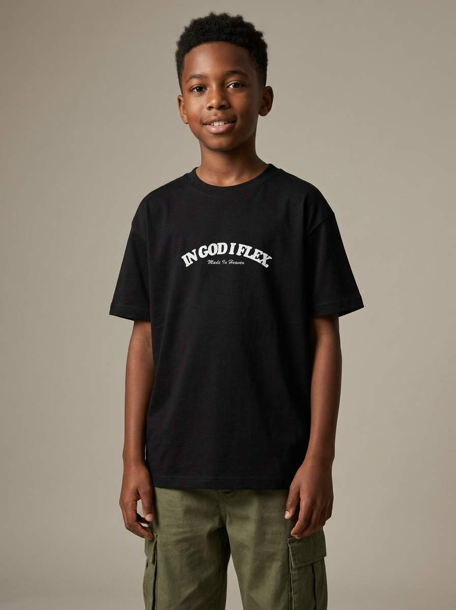 Youth model wearing Short Sleeve T-Shirt