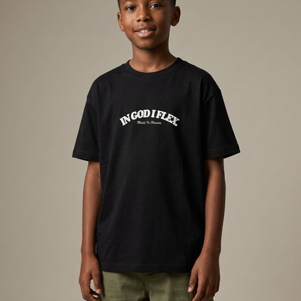 Youth model wearing Short Sleeve T-Shirt