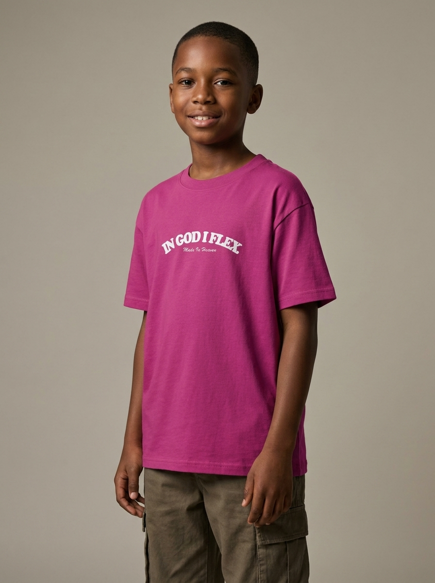 Youth model wearing berry IGIF t-shirt