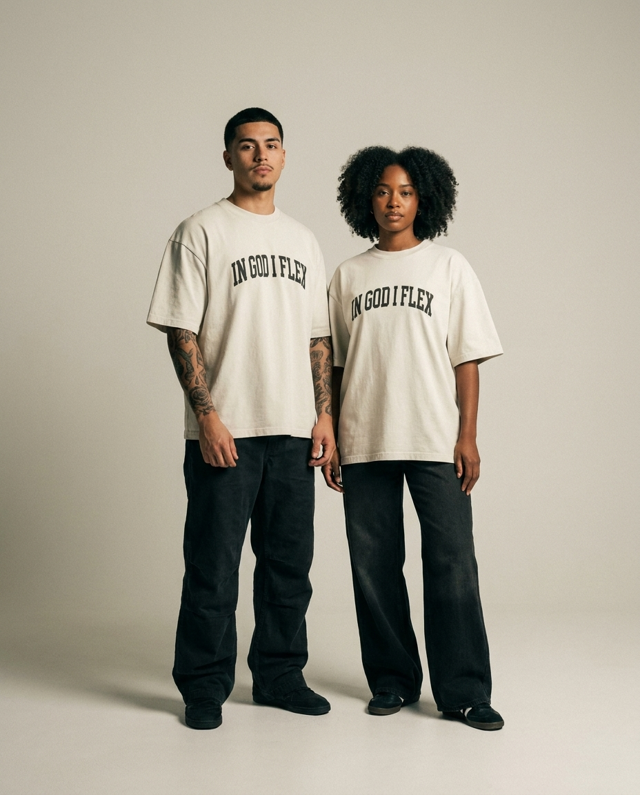IGIF Oversized Premium Tee faded bone - on model couple