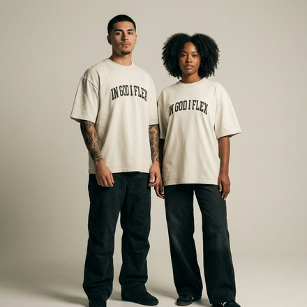 IGIF Oversized Premium Tee faded bone - on model couple